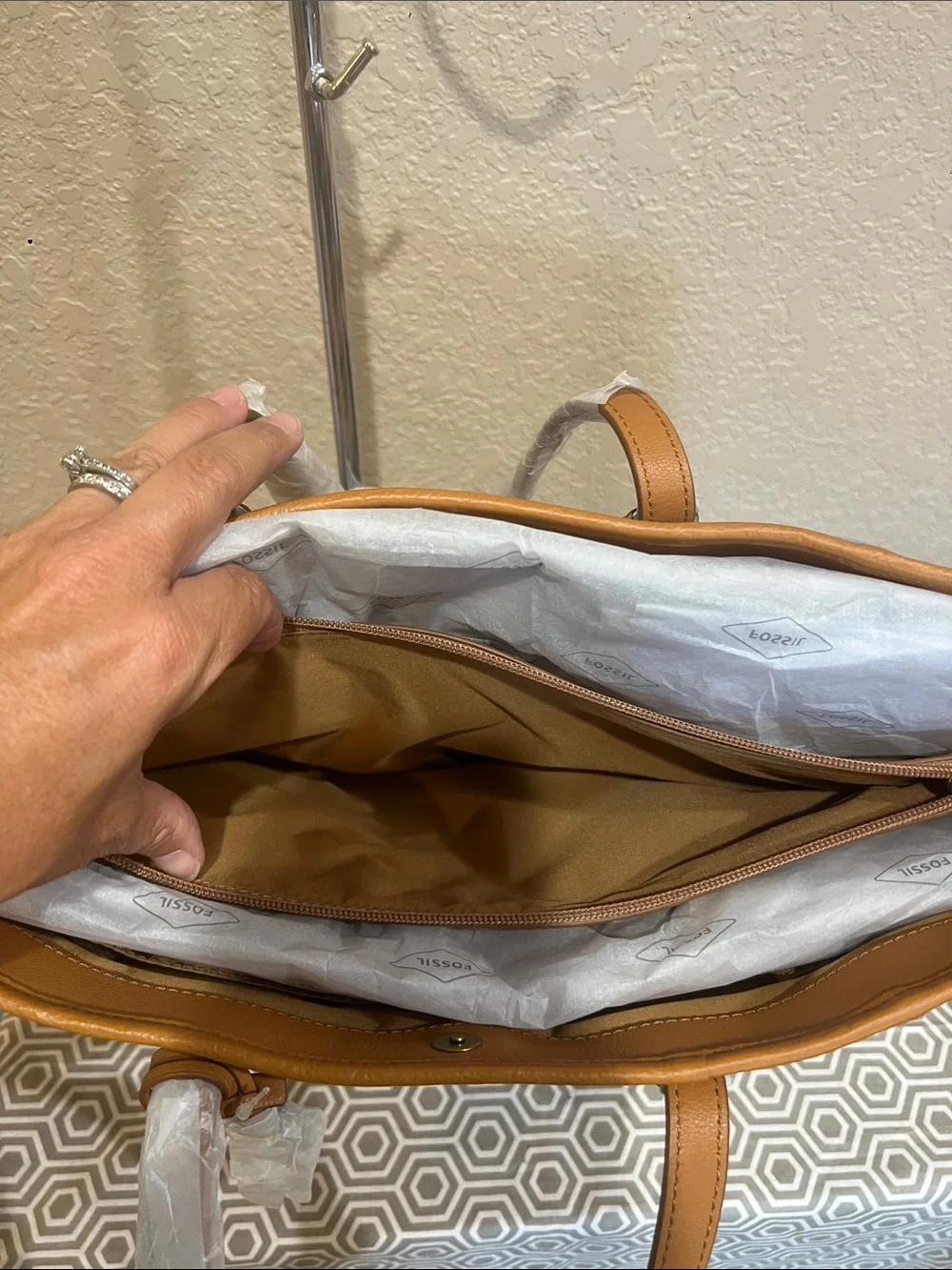 Fossil Blue, Pink & Tan Striped Woven Tote Charlie large tote